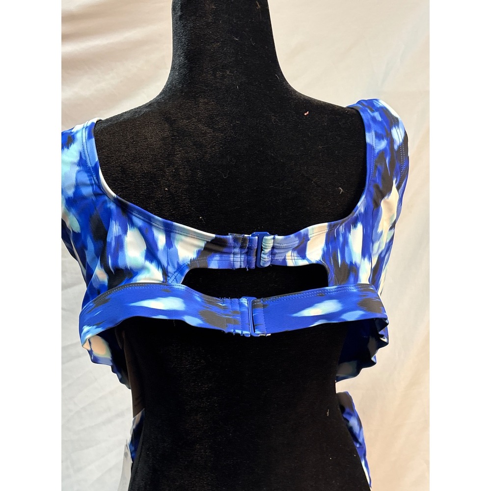 Time and Tru Blue Abstract Ikat High Waist Bikini Set Cutout Top NEW - Picture 6 of 12